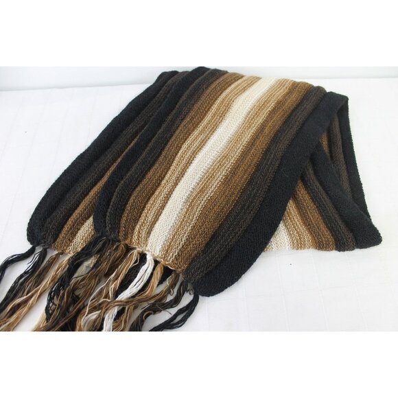 Peruvian Peru Llama Wool Knit Scarf Stripes Fringe Black Grey Pink Purple Brown - Picture 2 of 5